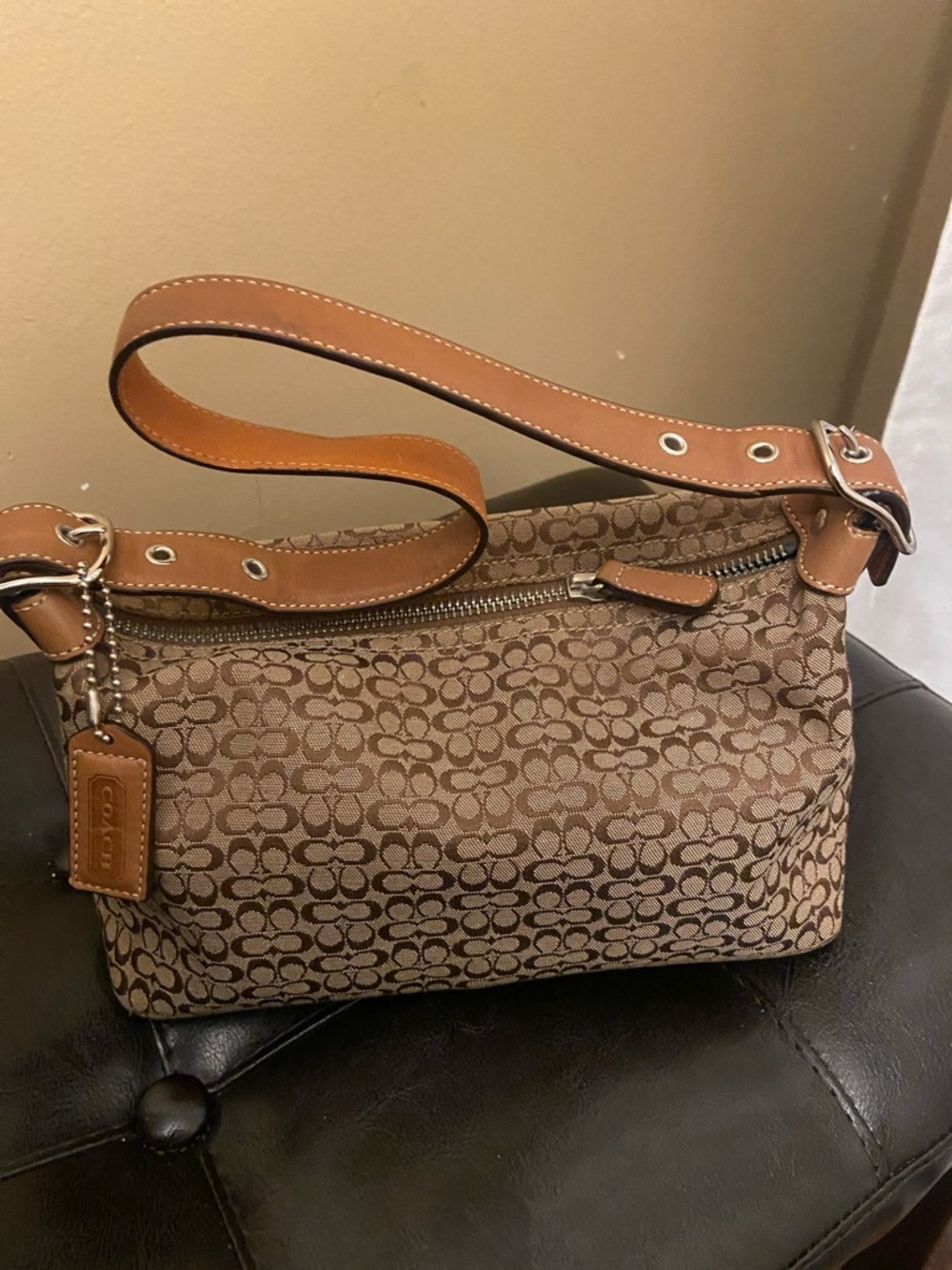 Coach Tan Mini & Brown Signature Canvas Shoulder Bag